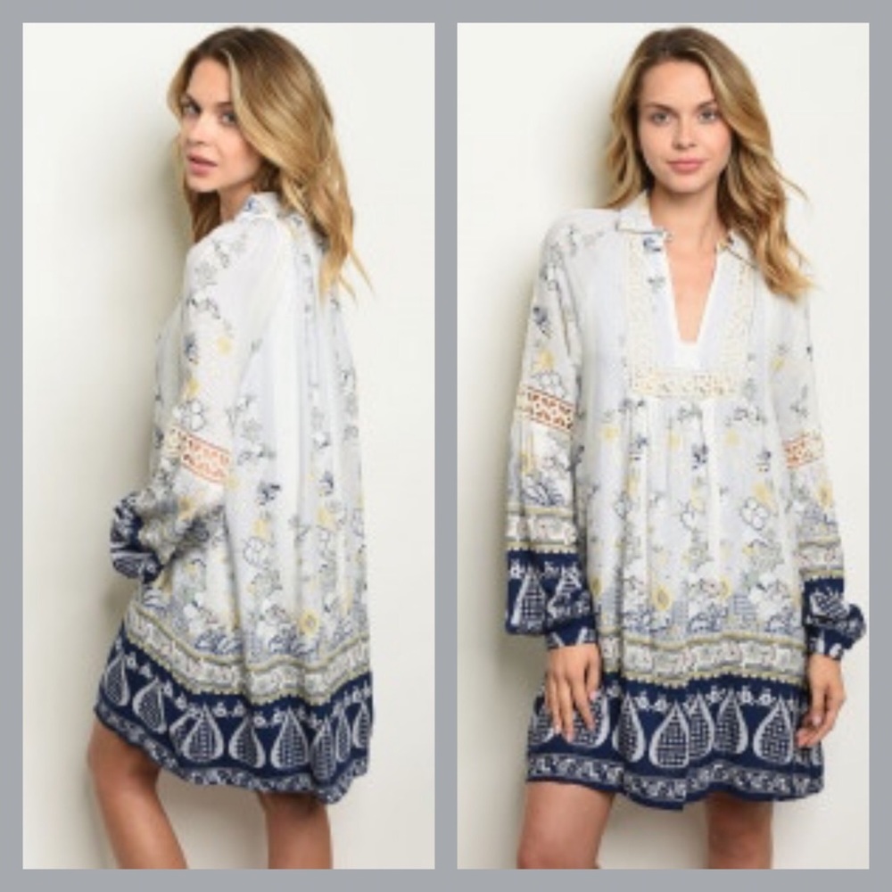 🌵New Beautiful Entro floral Boho tunic dress🤍